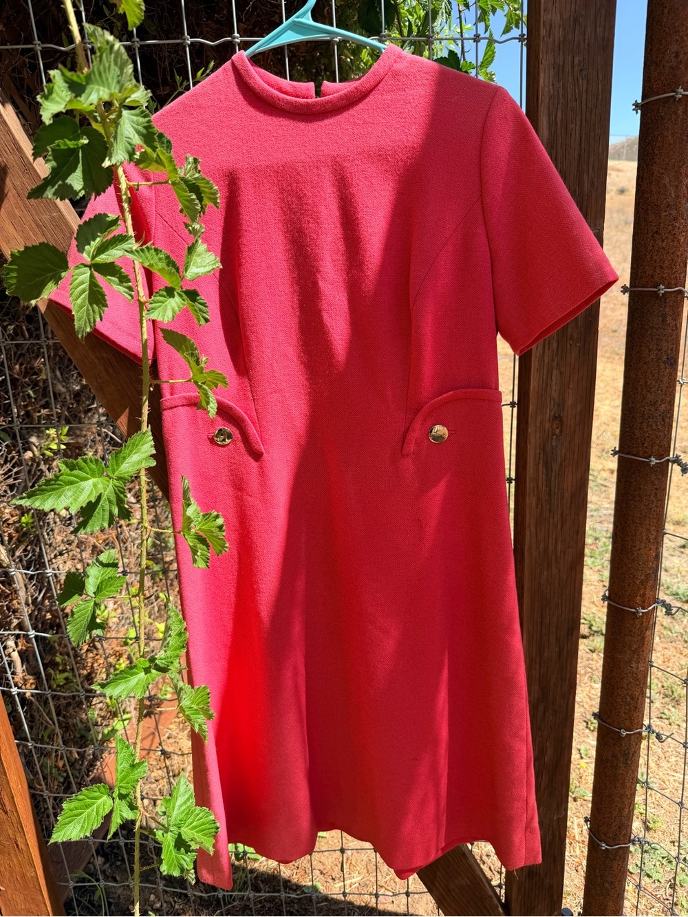 Vintage Pink Mini Dress with Gold Buttons